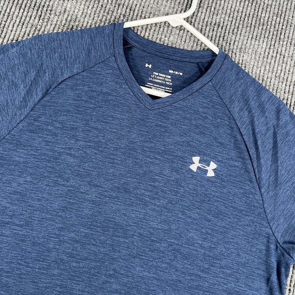 Under Armour Shirt Mens Medium Blue Short Sleeve‎ Tech Tee Loose Fit Active Gym